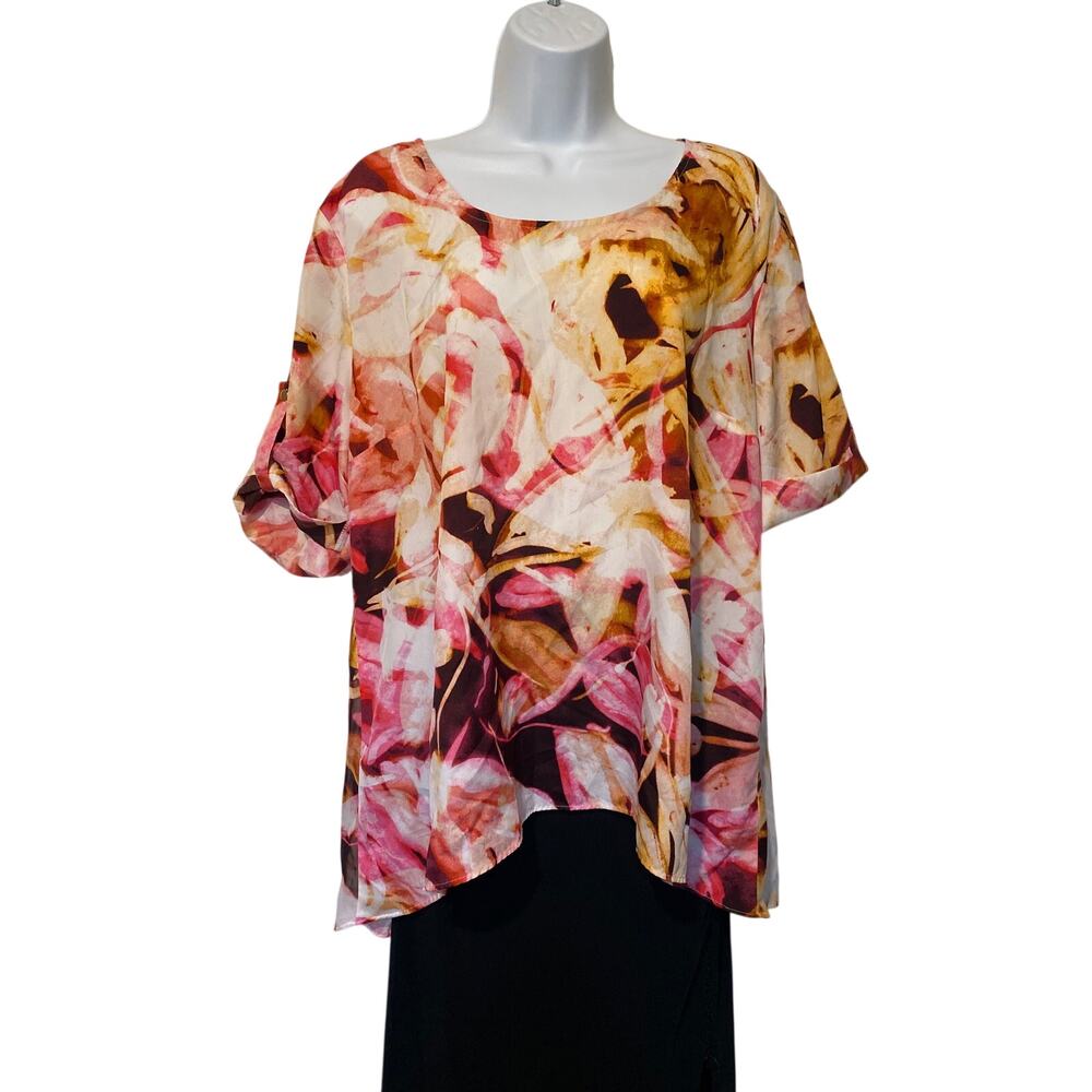 Womens Plus Size XL Blouse Fairy Dainty Boho Floral Tunic Split Back Sheer